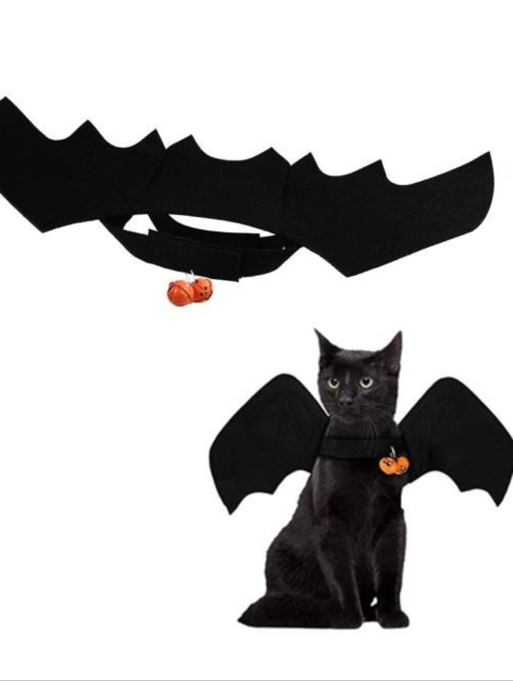 Halloween Black Bat Wings Cat Costume with Pumpkin Bells , Mask